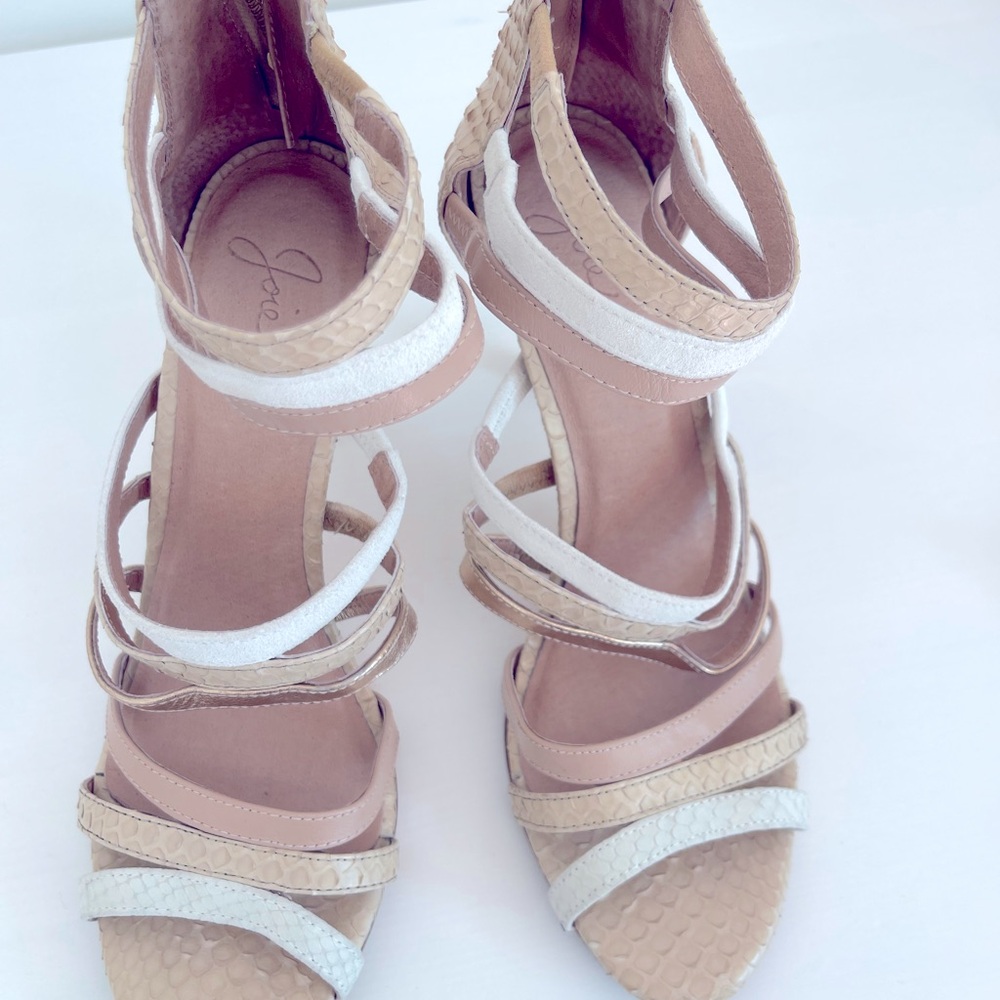 Joie strappy neutral snakeskin texture heels